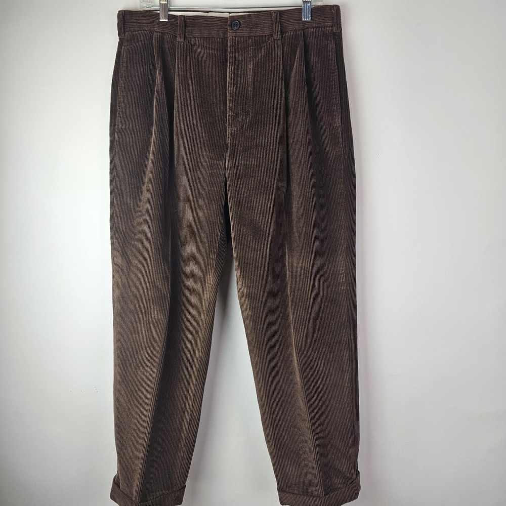 Brooks Brothers Mens Trousers Pants W34 L27 Brown Corduroy Elliot Pleated Cuffed